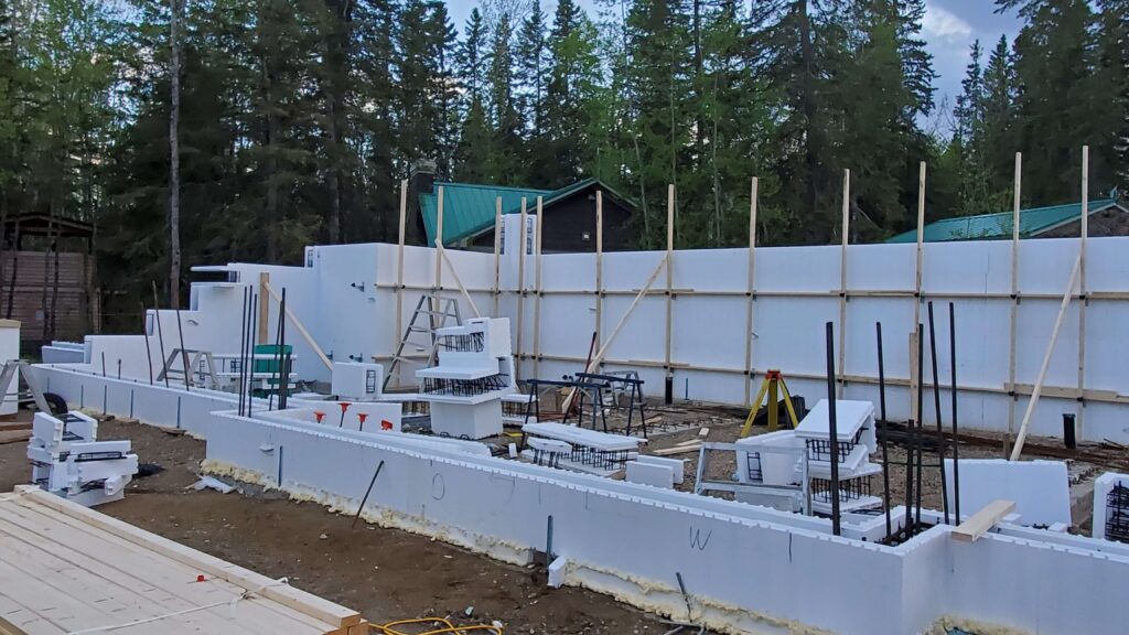 Advantage ICF walkout cabin foundation construction, showcasing insulated concrete forms for durability and energy efficiency.